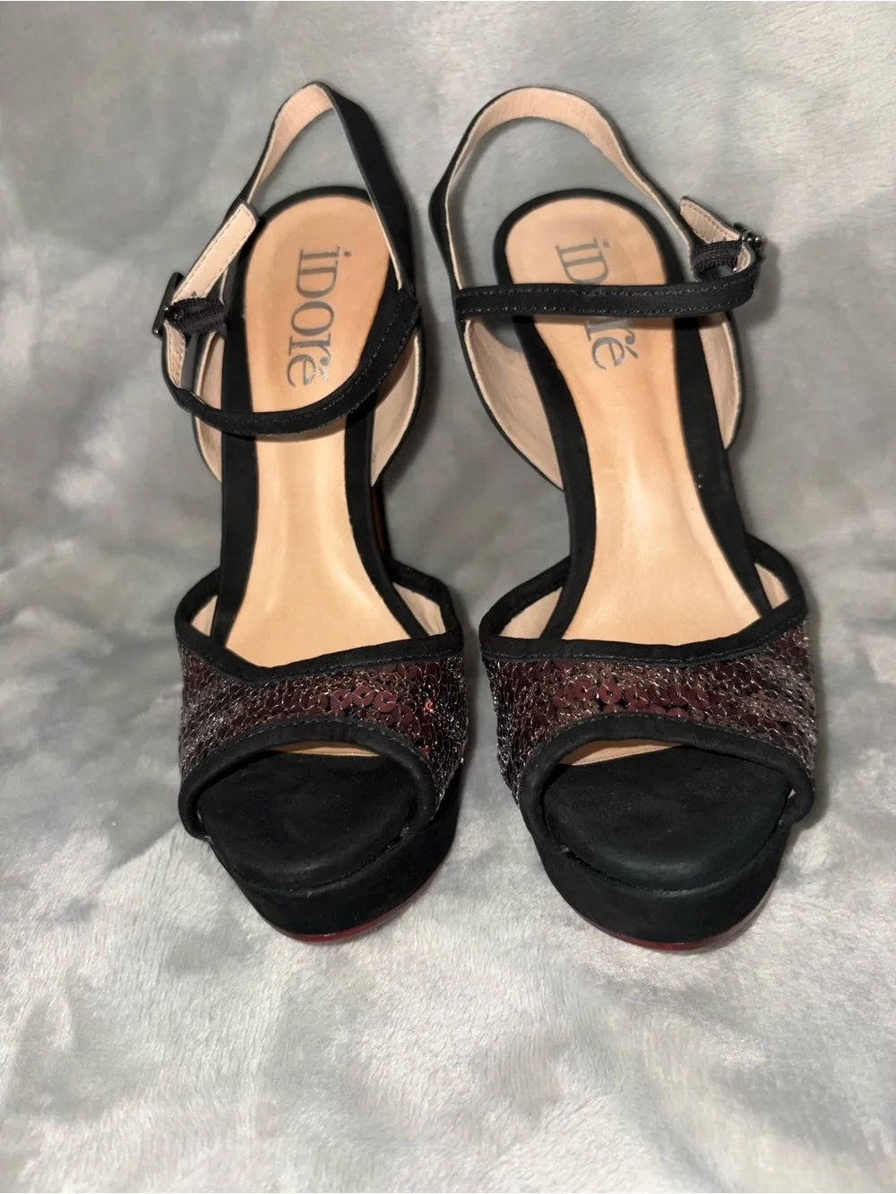 Women's Black and Burgundy Sequin Platform Heels